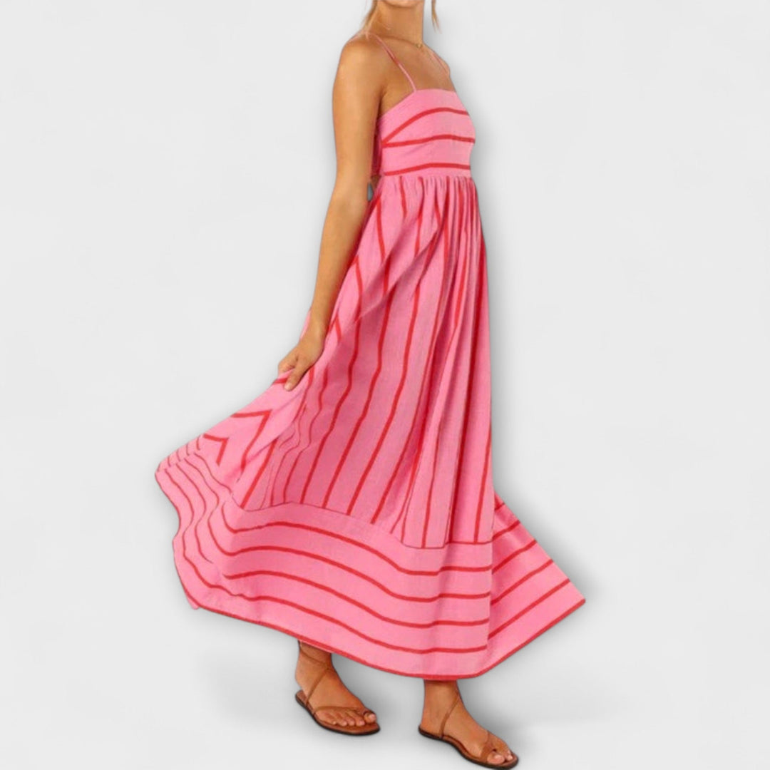 Rosa - Casual Gestreepte Jurk