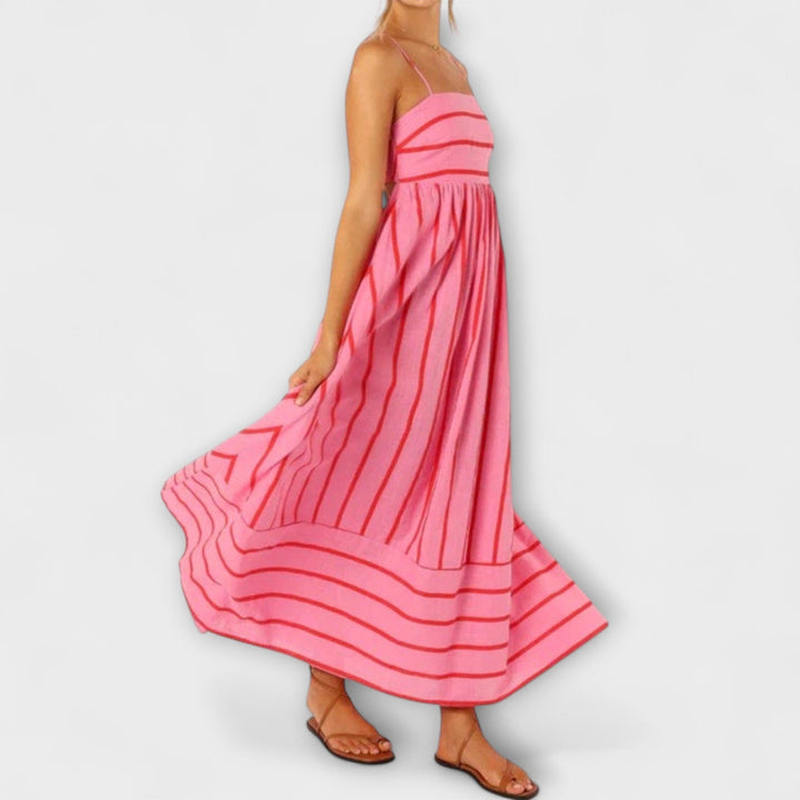 Rosa - Casual Gestreepte Jurk