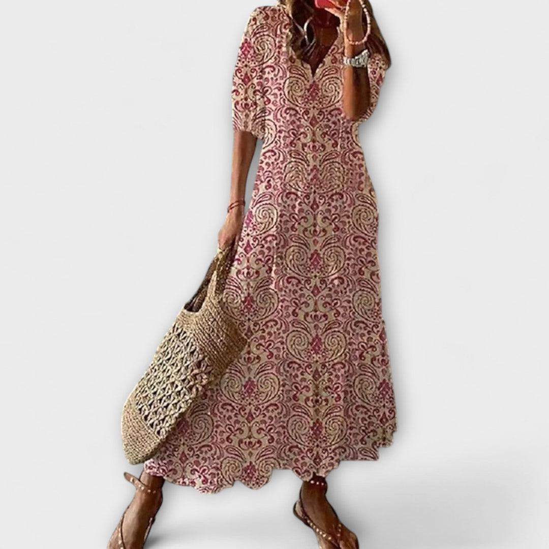 Anna – Vrouwelijke bohemian zomerjurk met een vloeiende silhoeet