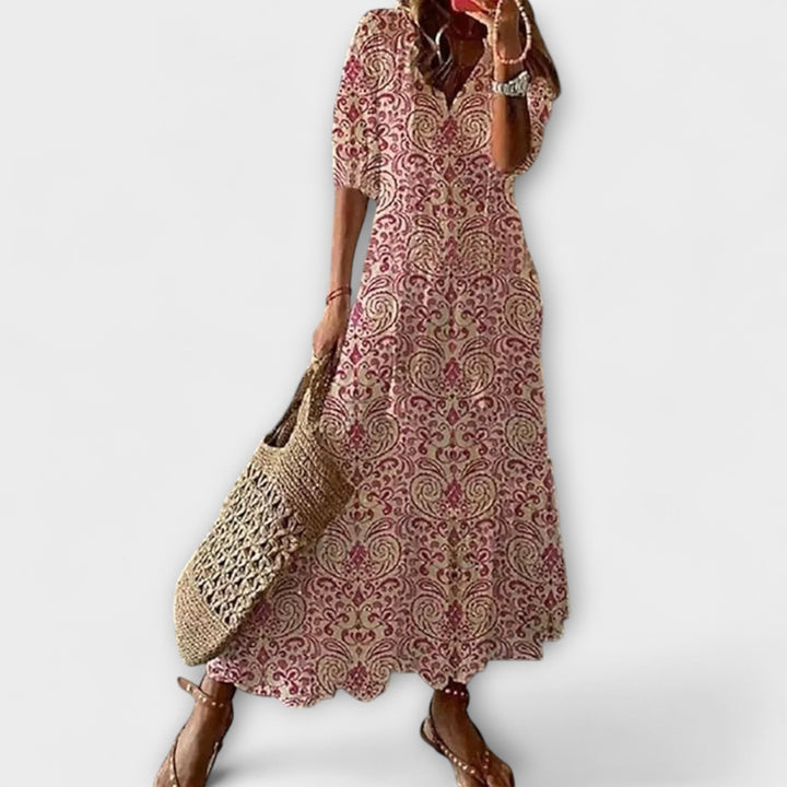 Anna – Vrouwelijke bohemian zomerjurk met een vloeiende silhoeet