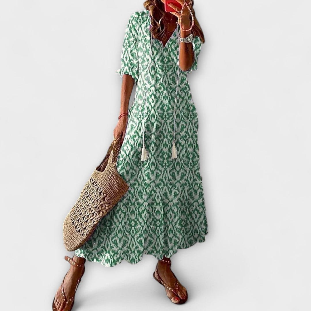 Anna – Vrouwelijke bohemian zomerjurk met een vloeiende silhoeet