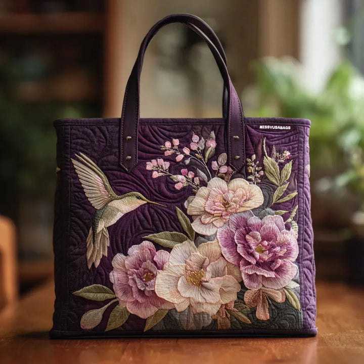 Handgemaakte gewatteerde tas - Kolibrie en Orchideeën