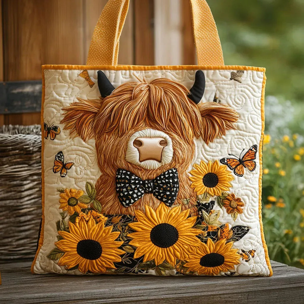 Gequilt tote bag - Hoogland Koe en Zonnebloemen