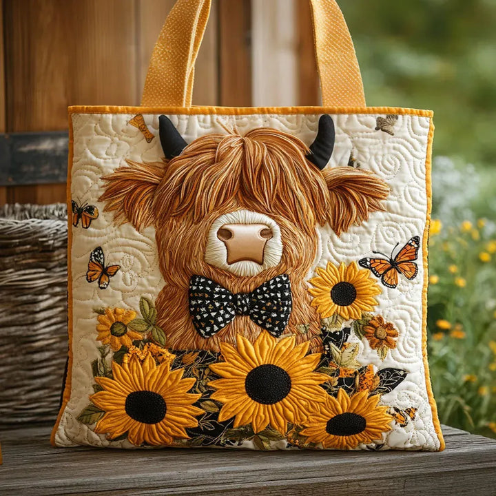 Gequilt tote bag - Hoogland Koe en Zonnebloemen