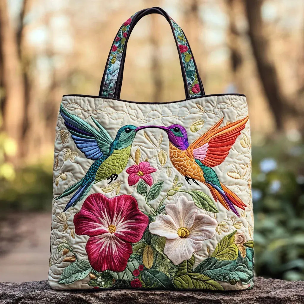 Gequilt Handtas - Kolibrie en Witte Bloemen