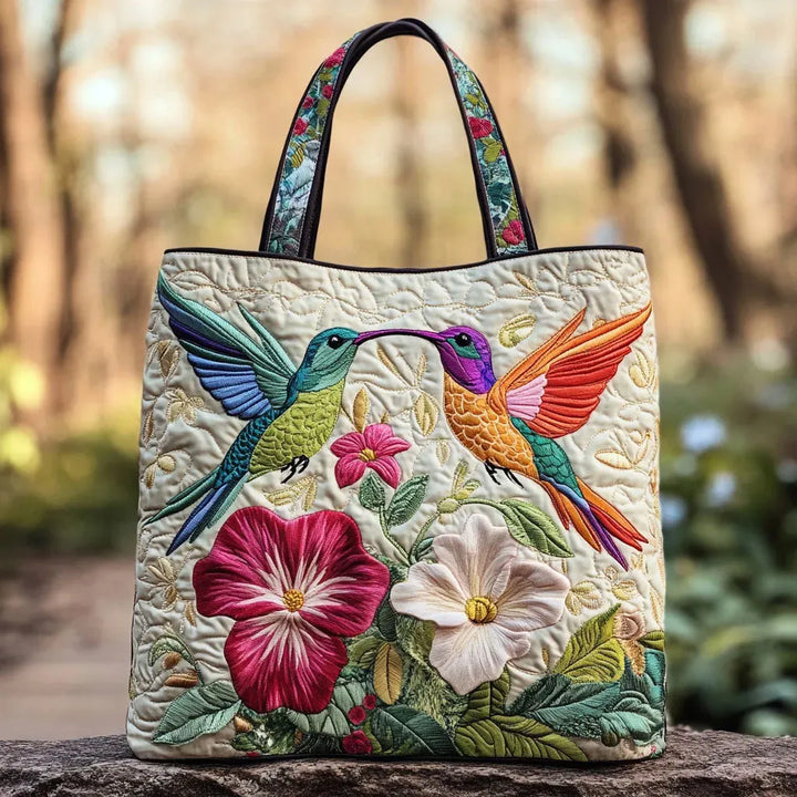 Gequilt Handtas - Kolibrie en Witte Bloemen