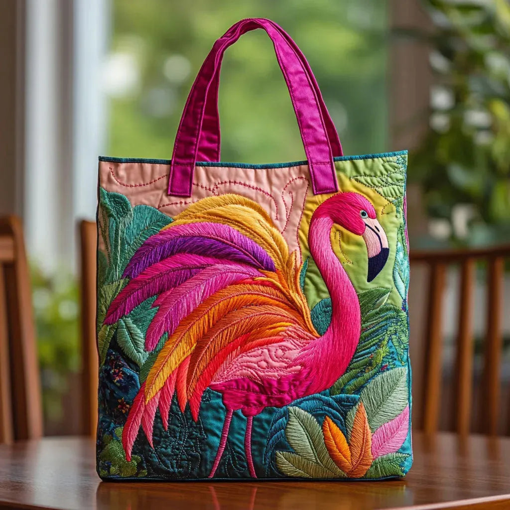 Gequiltte tas - Regenboog Flamingo