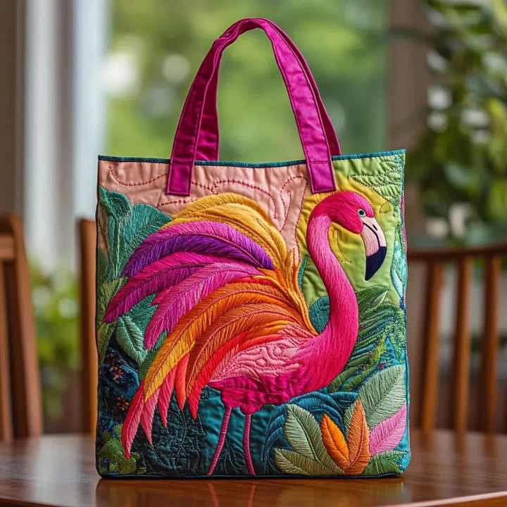 Gequiltte tas - Regenboog Flamingo
