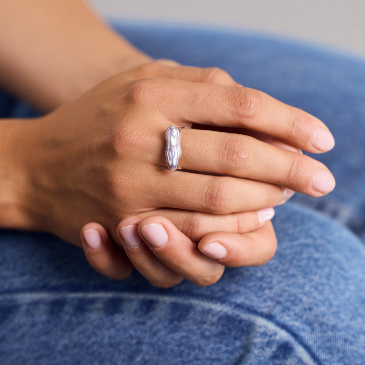 Statement-ring van 925 sterling zilver met roze zoetwaterparel