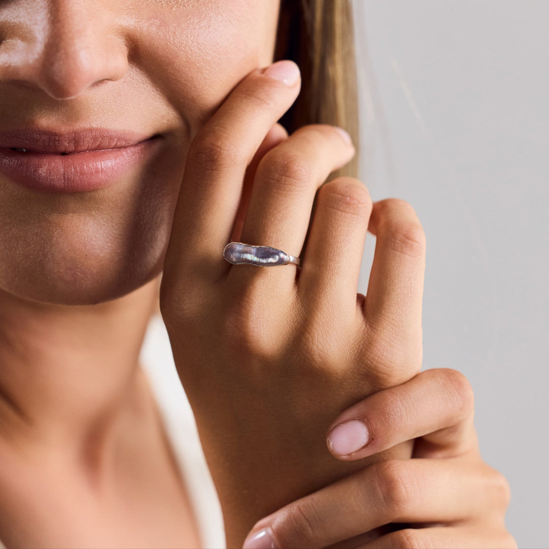 Statement-ring van 925 sterling zilver met roze zoetwaterparel