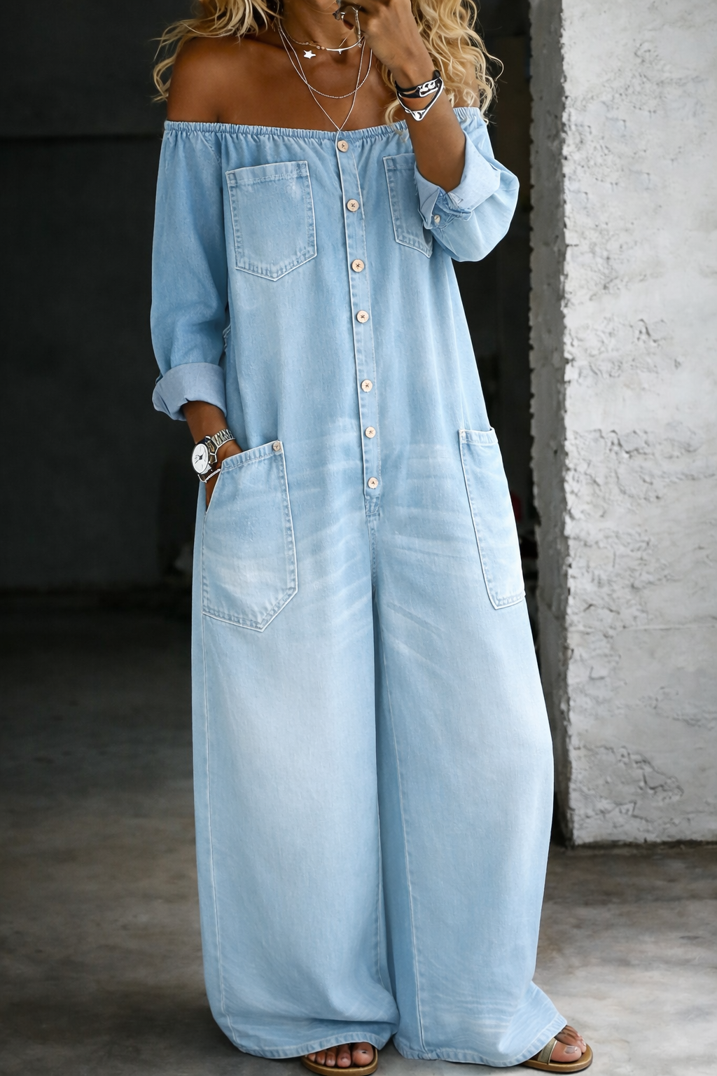 Elena | Jumpsuit met off-shoulder en lange mouwen