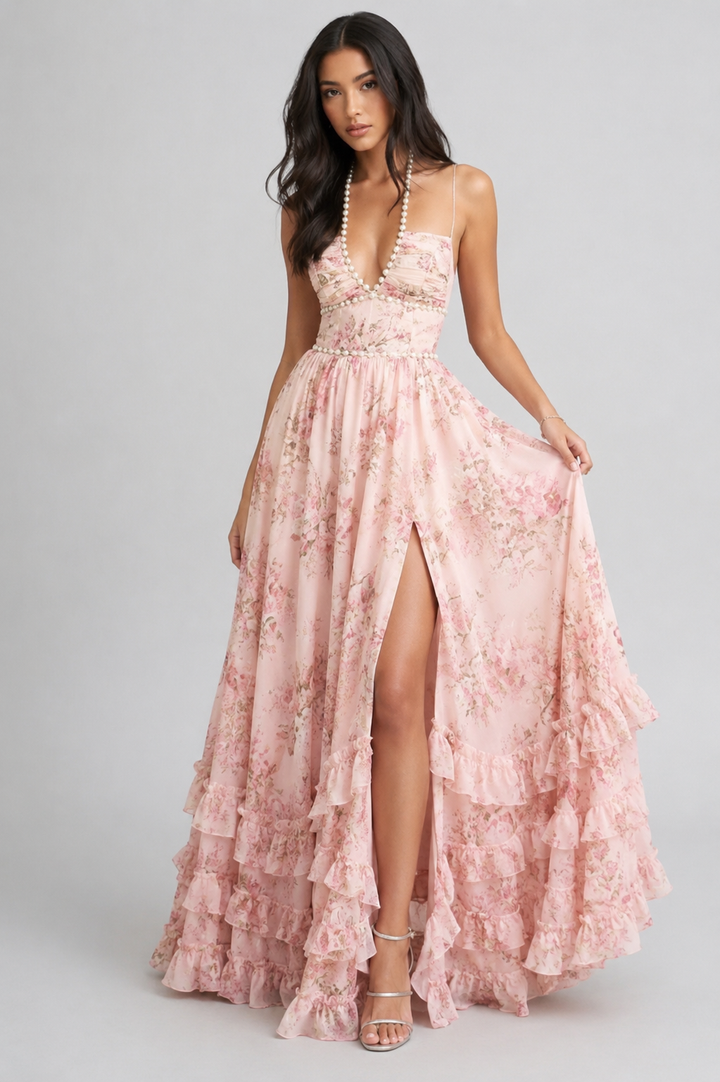 VALESKA | Chic Maxikleed in Vintage Bloemenstijl