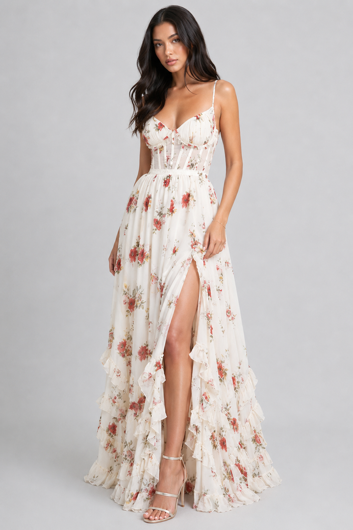VALESKA | Chic Maxikleed in Vintage Bloemenstijl