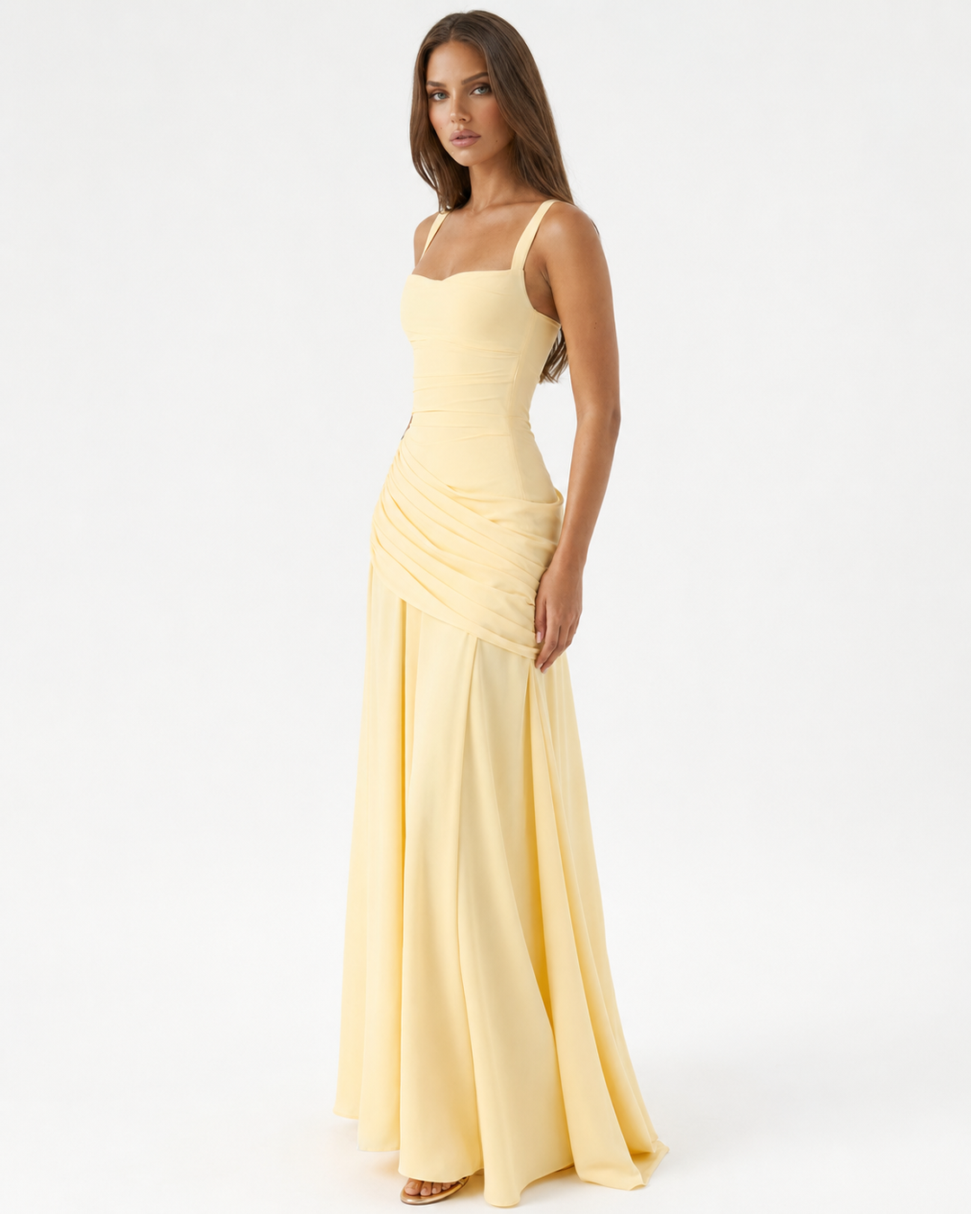 ENIE | Maxidress met Geraffineerde Hoekige Halslijn