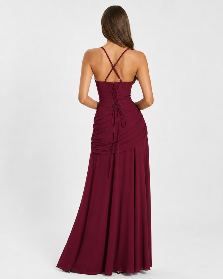 ENIE | Maxidress met Geraffineerde Hoekige Halslijn