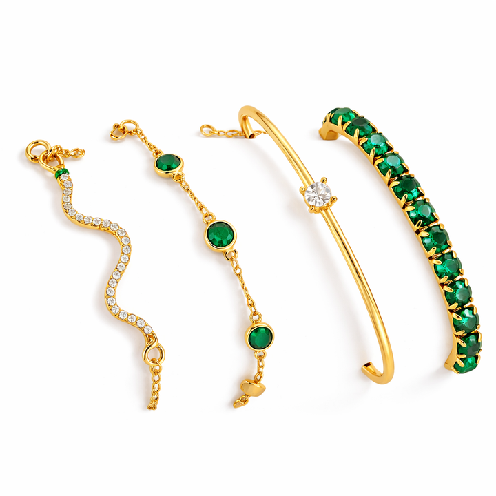 Luna | Set van elegante vintage groene armbanden met kristallen