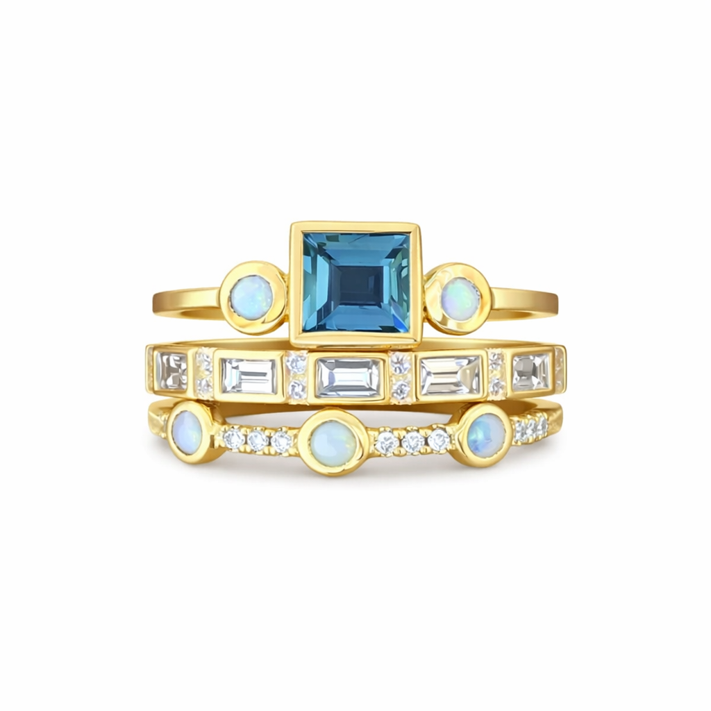 Oceaan - Set van vintage blauwe kristallen ringen