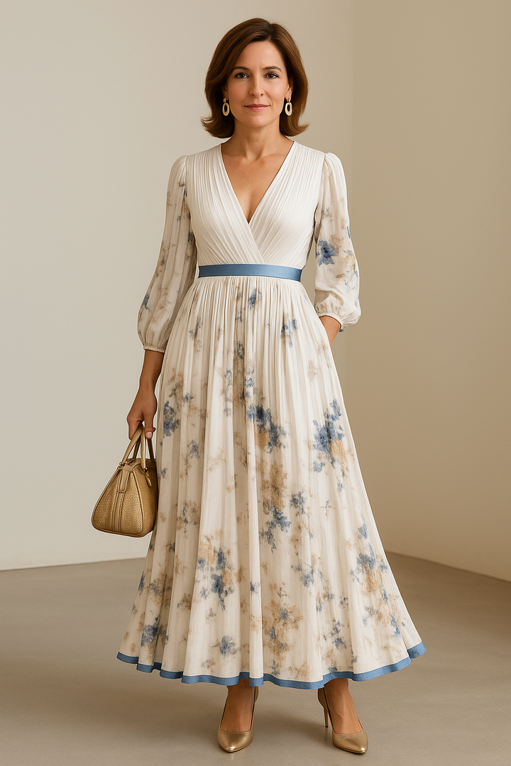 Paz™ | Tijdloze Maxi Plissé Jurk met Bloemenprint
