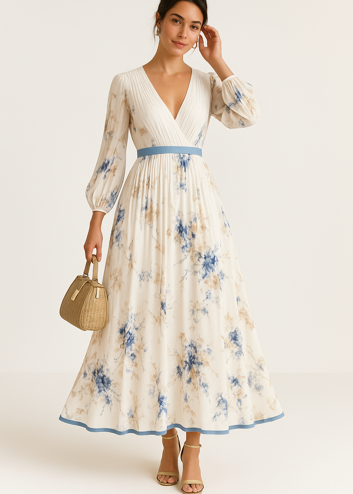 Paz™ | Tijdloze Maxi Plissé Jurk met Bloemenprint