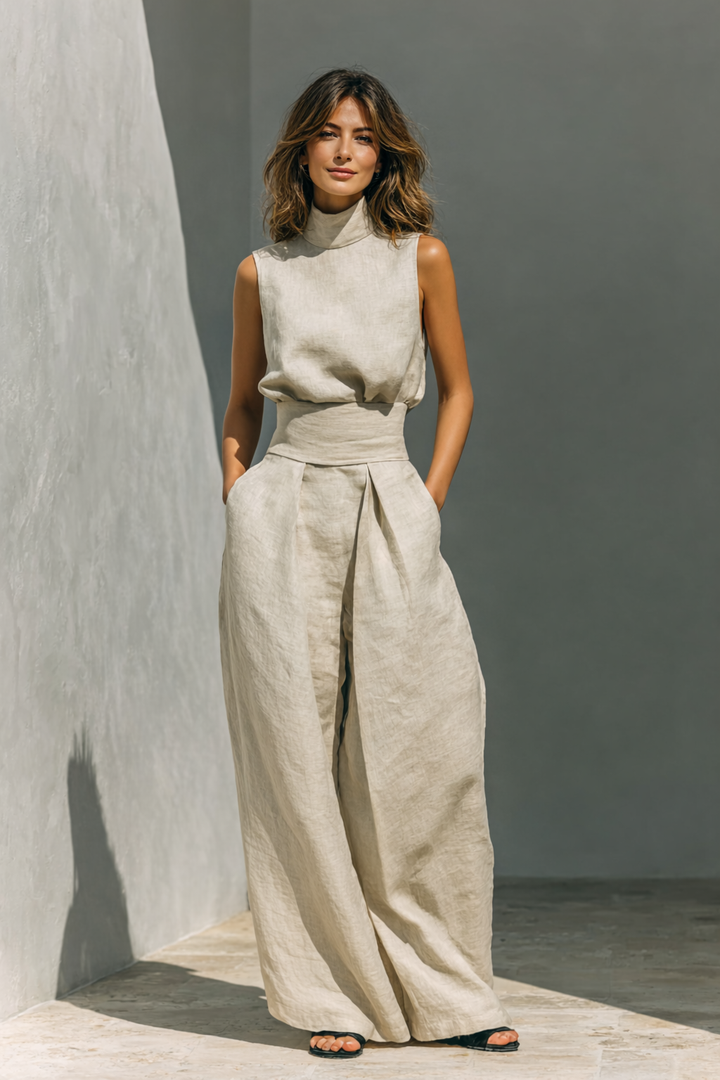 Maria - Minimalistische tanktop en brede broek set