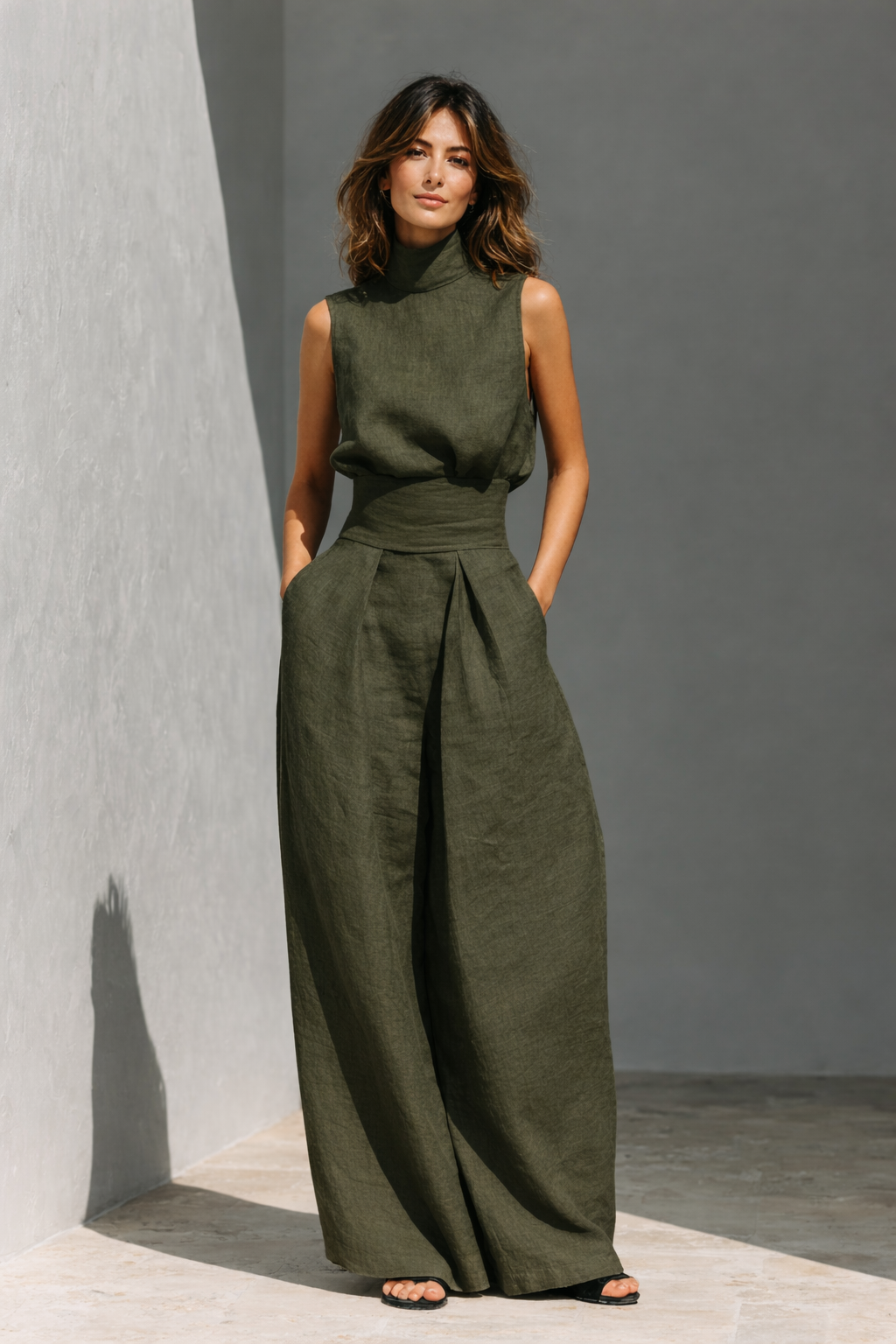 Maria - Minimalistische tanktop en brede broek set