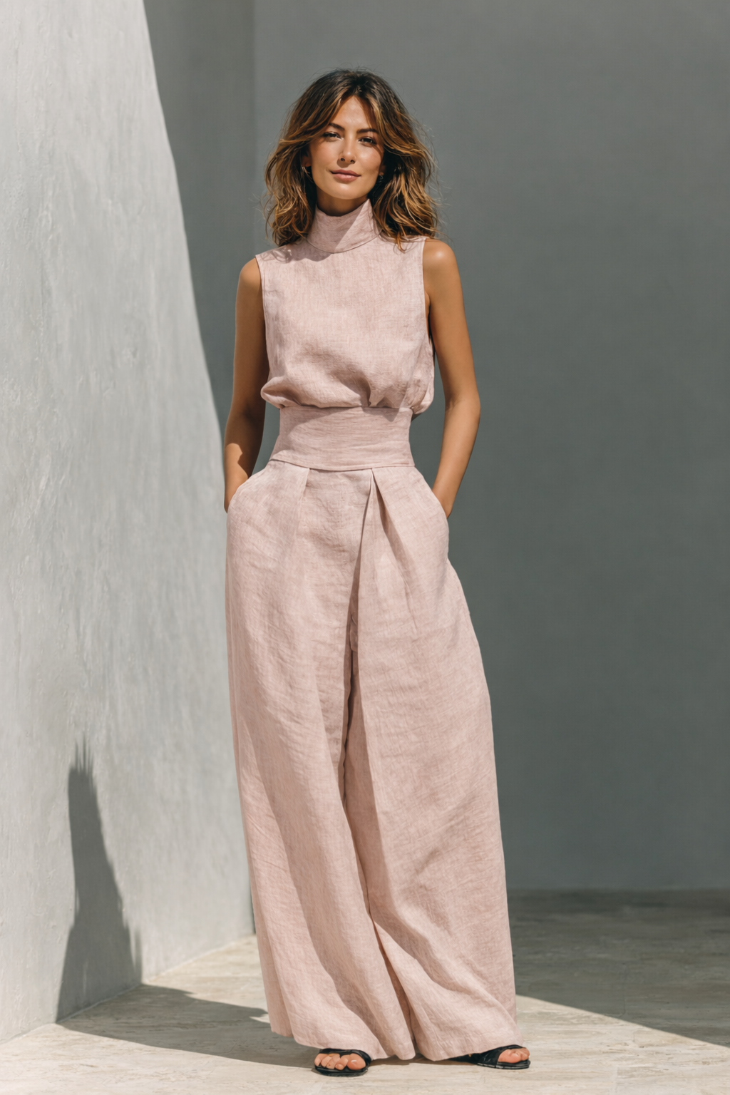 Maria - Minimalistische tanktop en brede broek set