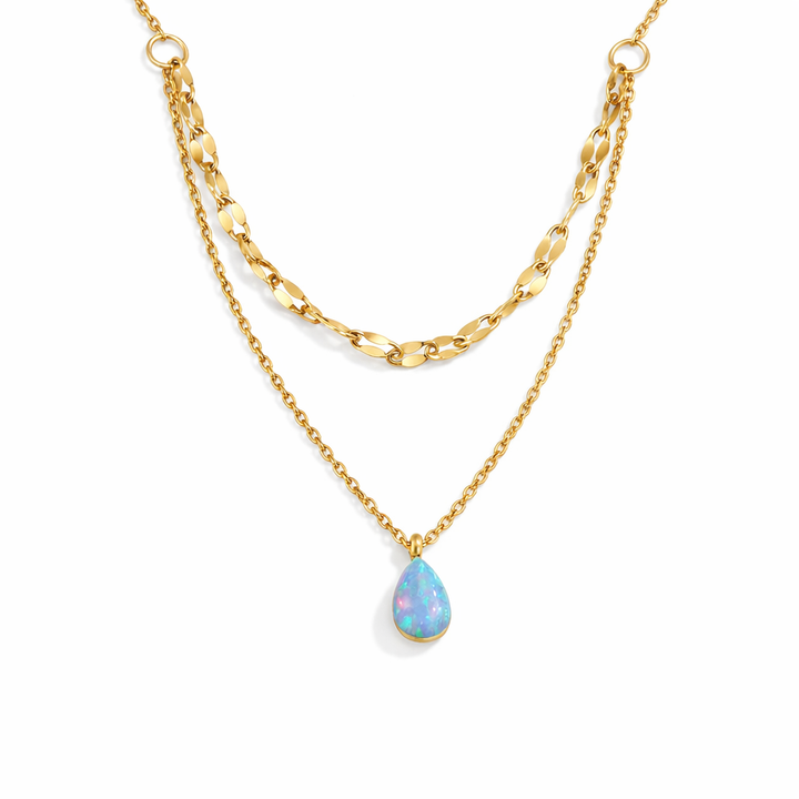 Gelaagde ketting met blauwe opaal druppel