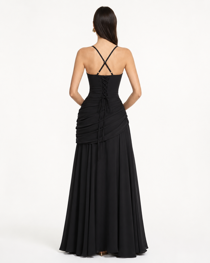 ENIE | Maxidress met Geraffineerde Hoekige Halslijn