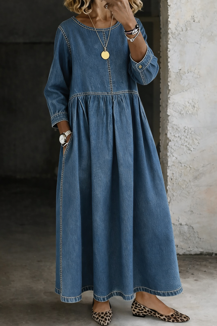 Melissa | Denim jurk met lange mouwen en ronde hals