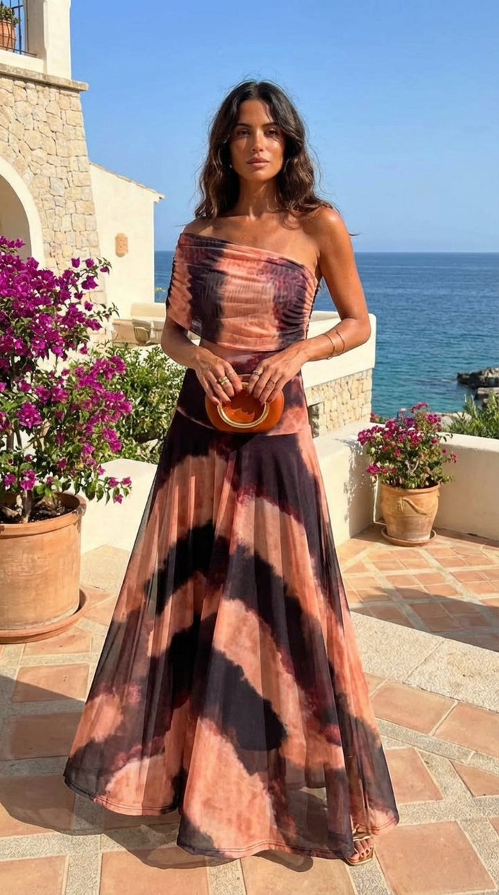 Hendrika│Jurk met Oranje en Bruin Print