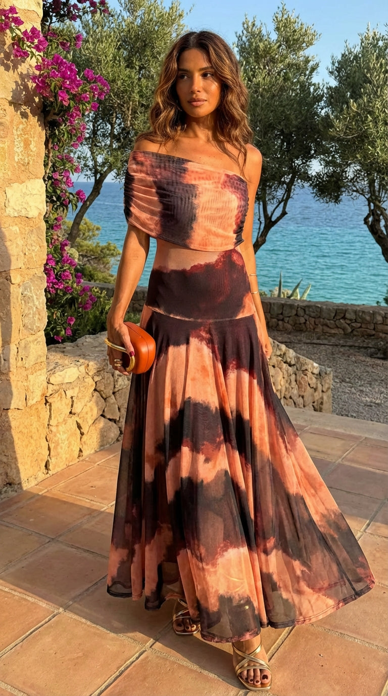 Hendrika│Jurk met Oranje en Bruin Print