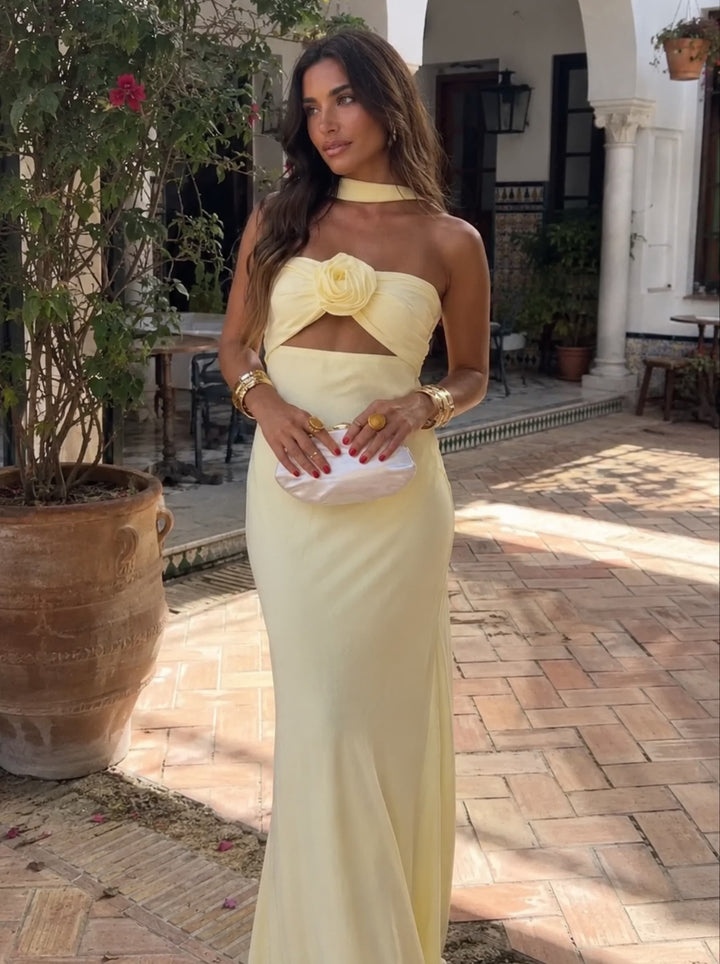 Corrie│Maxi Halterjurk met Rozen Corsage