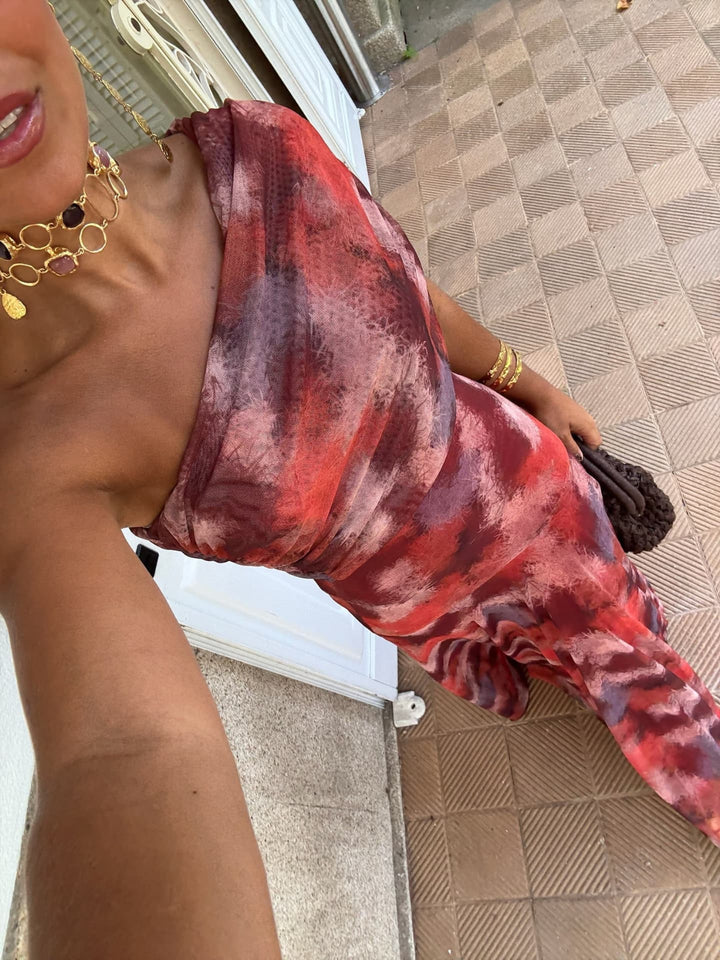 Aleida│Aquarel Off-Shoulder Lange Jurk