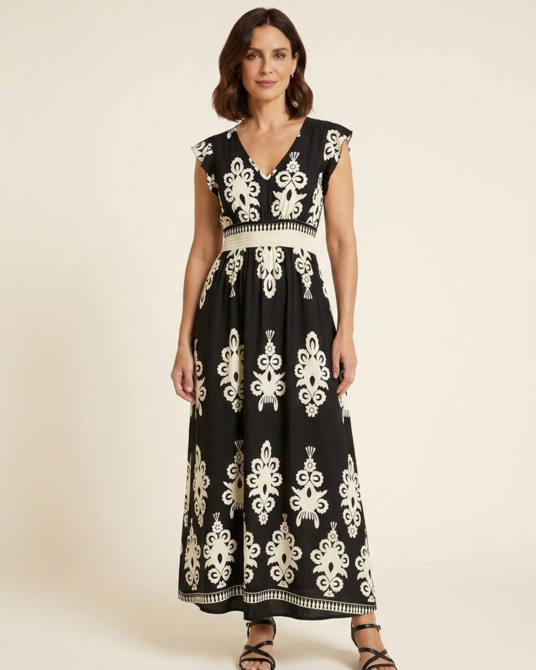 Candela - Maxidress in barokstijl met V-hals