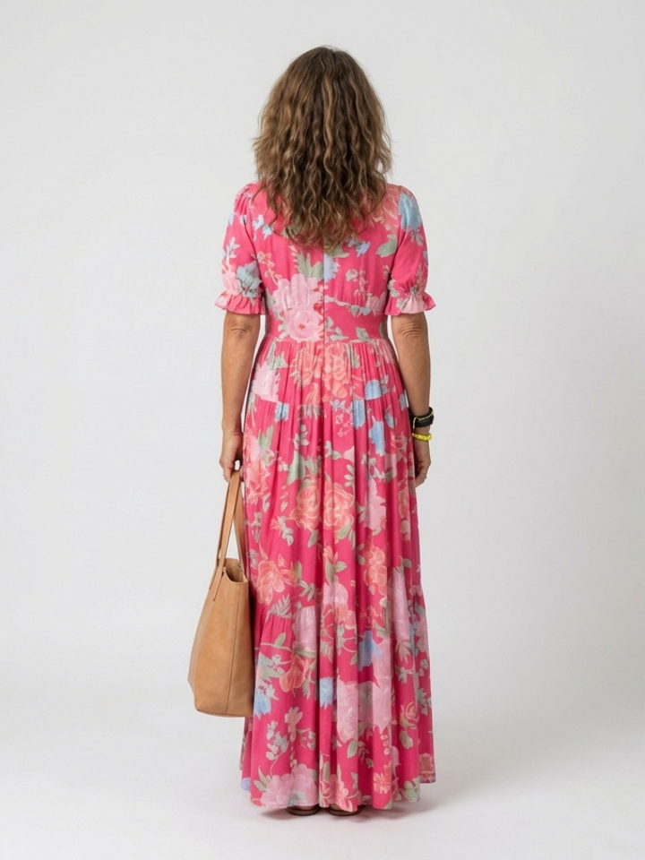 Ione | Korte mouwloze V-hals Bloemen Midi-jurk (kopie)