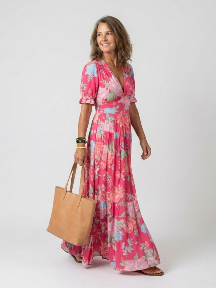 Ione | Korte mouwloze V-hals Bloemen Midi-jurk (kopie)