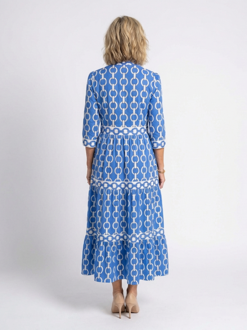 Ysolde | Midi-jurk met 3/4-mouwen en kettingpatroon