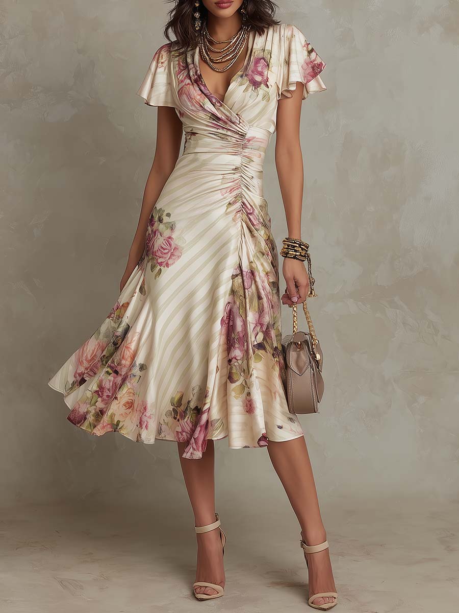 La Scintilla | Elegante Drapeer Jurk Bloem Camille