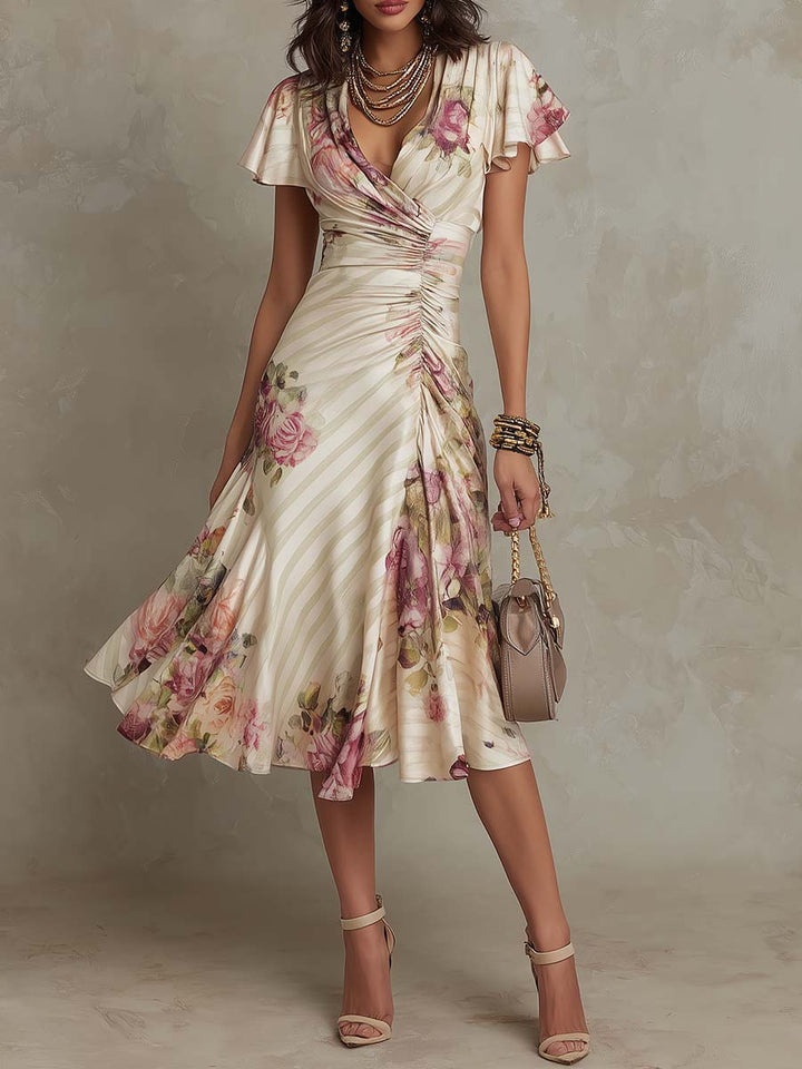 La Scintilla | Elegante Drapeer Jurk Bloem Camille