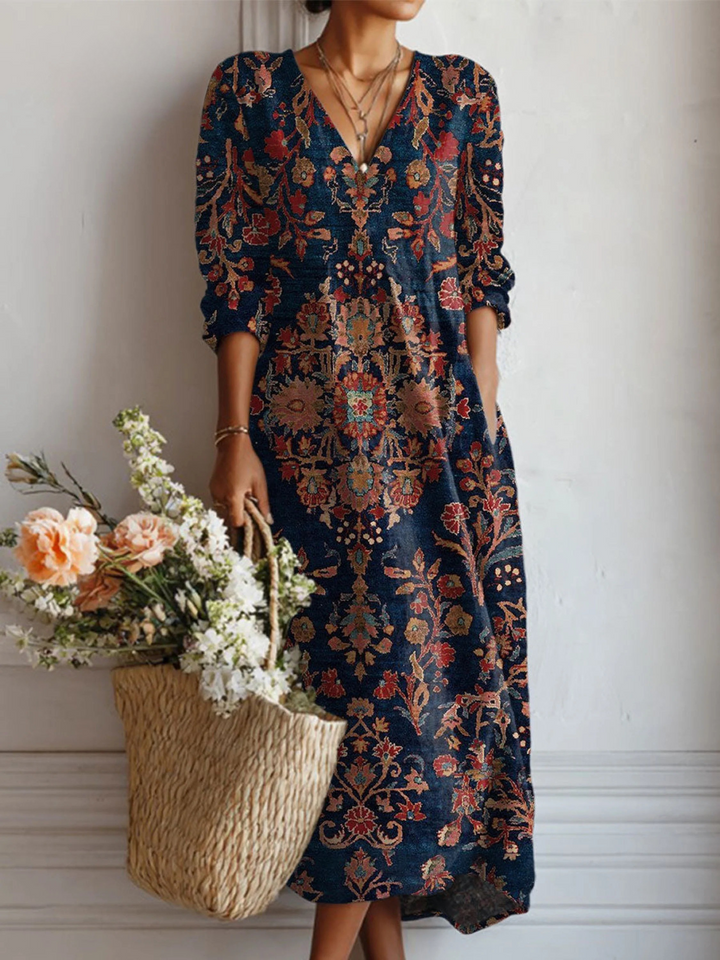 Elvira | Lange vintage jurk in nachttinten