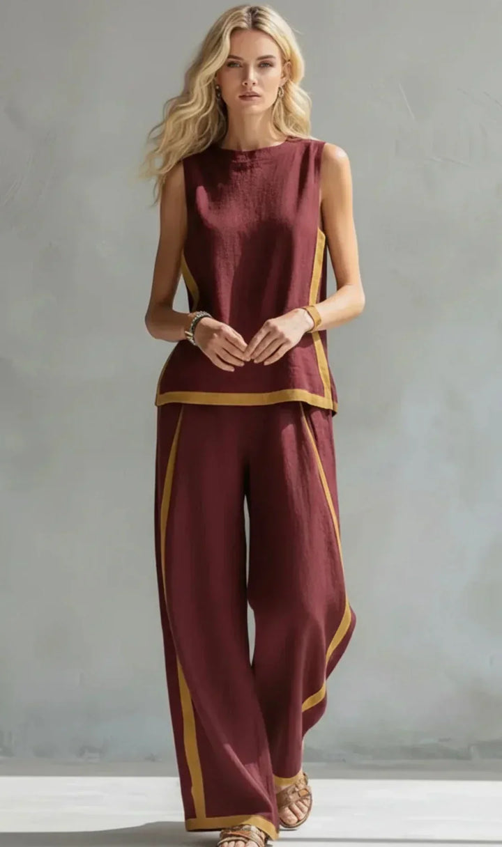 Ursula – Een chique en casual set van een vest en broek met tweekleurige details