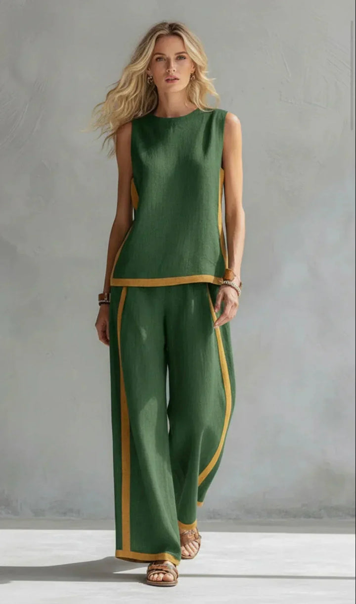 Ursula – Een chique en casual set van een vest en broek met tweekleurige details