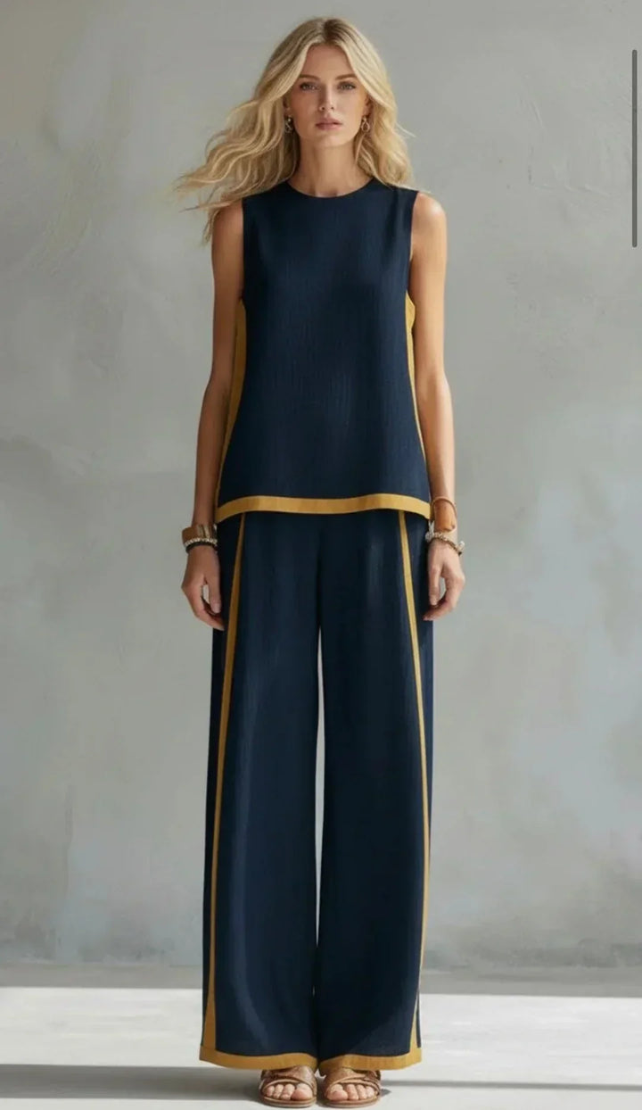 Ursula – Een chique en casual set van een vest en broek met tweekleurige details