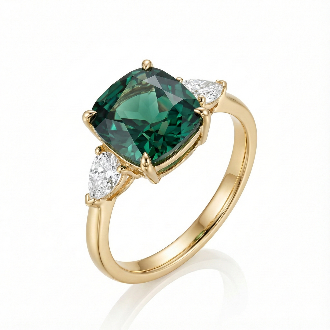 Vintage-geïnspireerde groene edelstenen gouden ring