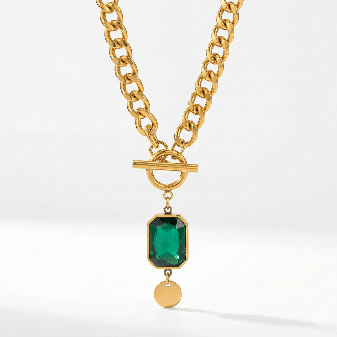 Chunky Chain Smaragd Gouden Hanger Ketting