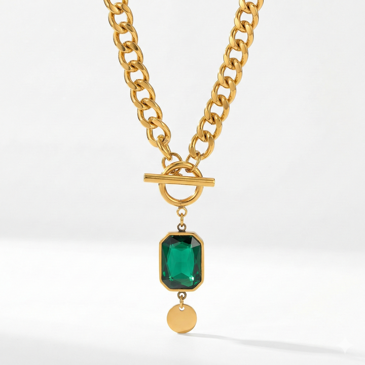 Chunky Chain Smaragd Gouden Hanger Ketting