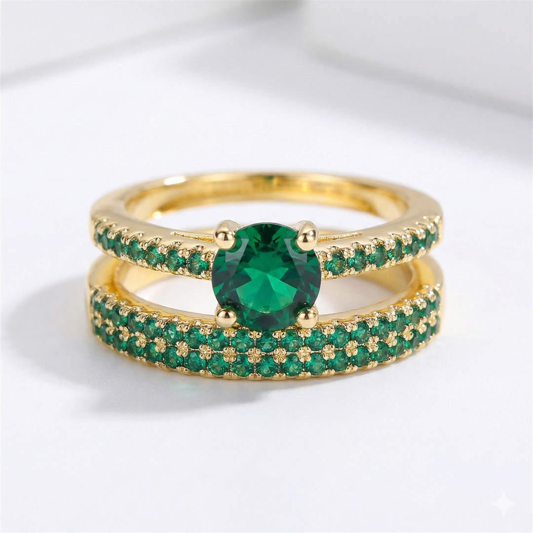 Serena Emerald Duo Ring Gouden Set