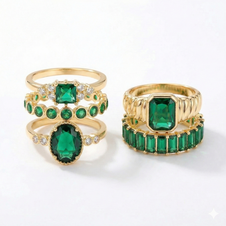 Zarina Exquisite Smaragd Gouden Ring Set
