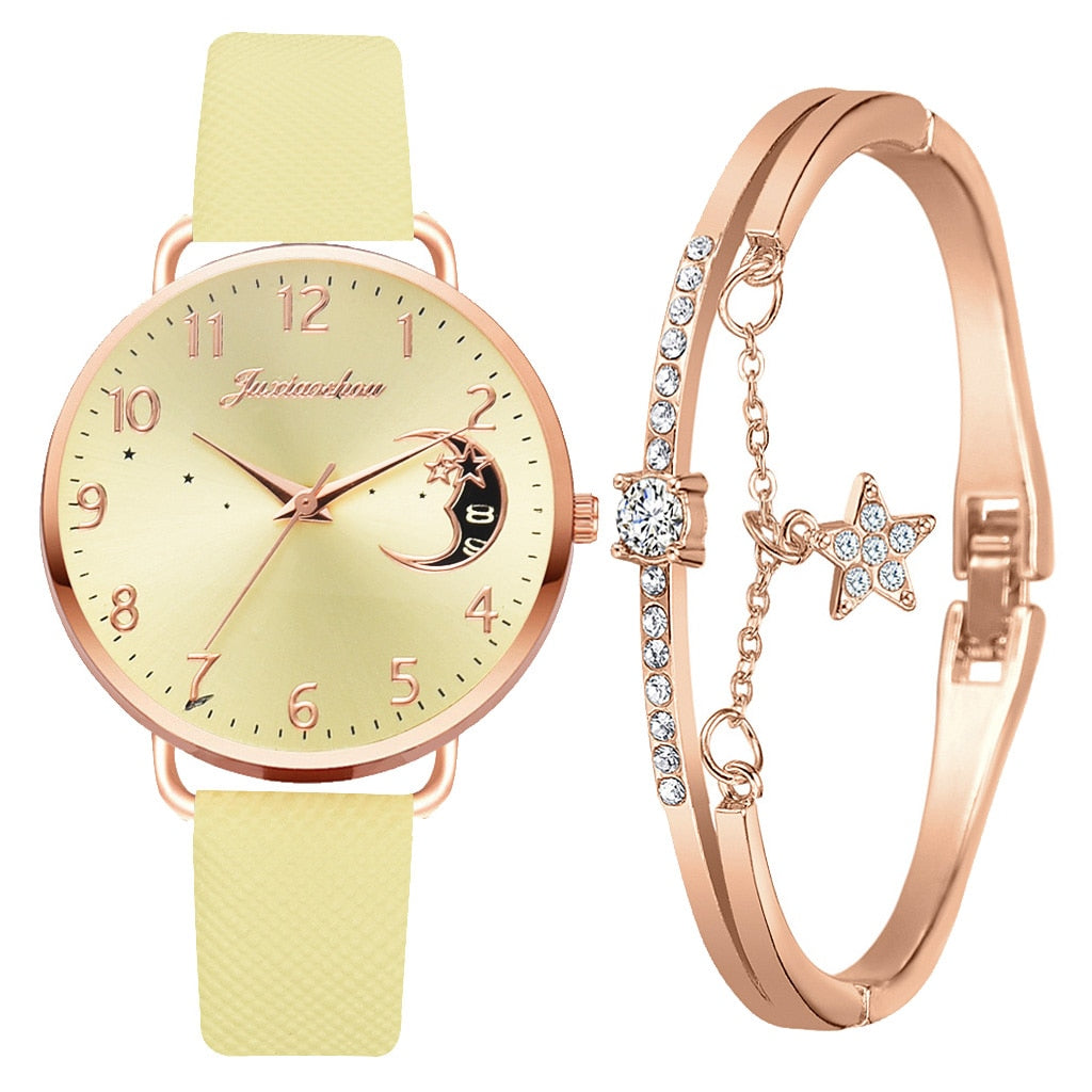 Hemelse Maanfase Horloge en Armband Set