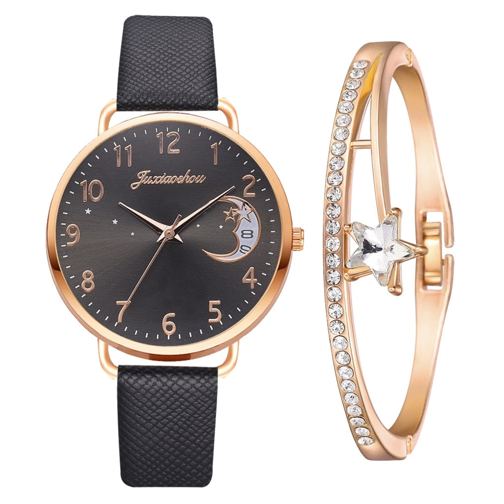 Hemelse Maanfase Horloge en Armband Set